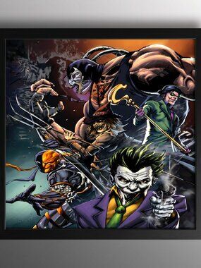 DC Comics Villains Framed Art Print Joker Deathstroke Riddler Bane Wall